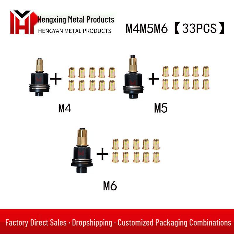 Manual Rivet Nut Tool with Interchangeable Heads M3-M12