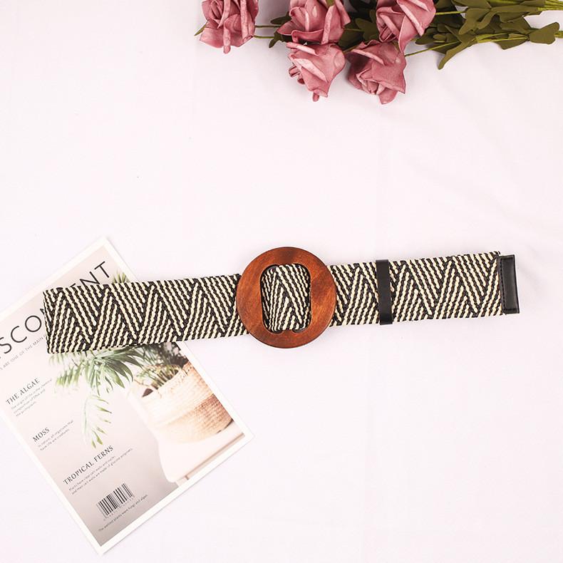 And Waist Weave Rope Wooden Round Buckle Women Belt Clothing Gift Accessories