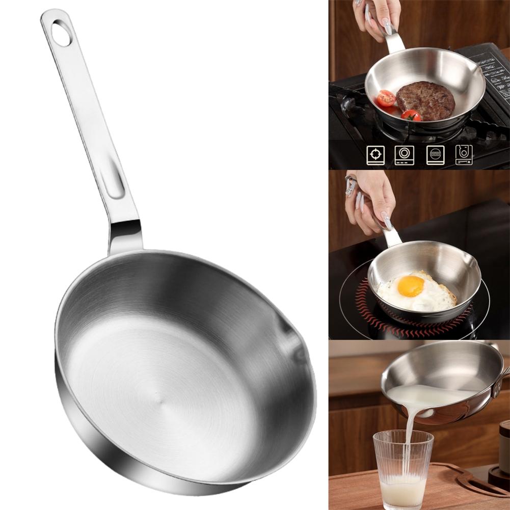 Small Stainless Steel Frying Pan Cooking Skillet with Handle for Eggs Milk and Sauce Pouring Dishwasher Safe Kitchenware