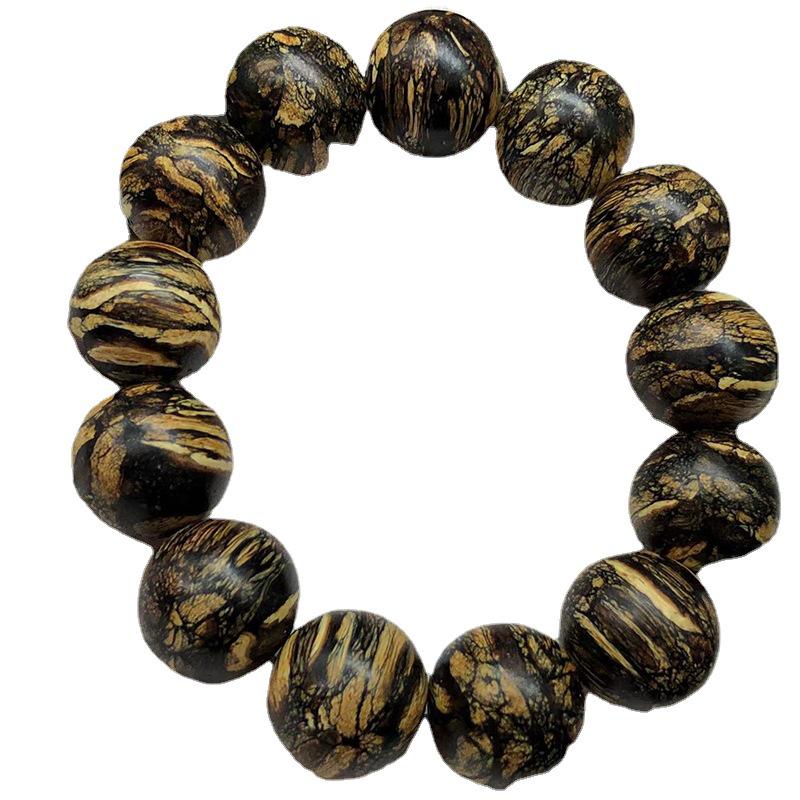 Vietnamese Nha Trang Agarwood Tiger Stripe Qinan Beads Bracelet - 20mm, 12 High Oil Striped Beads, Natural Buddhist Hand String