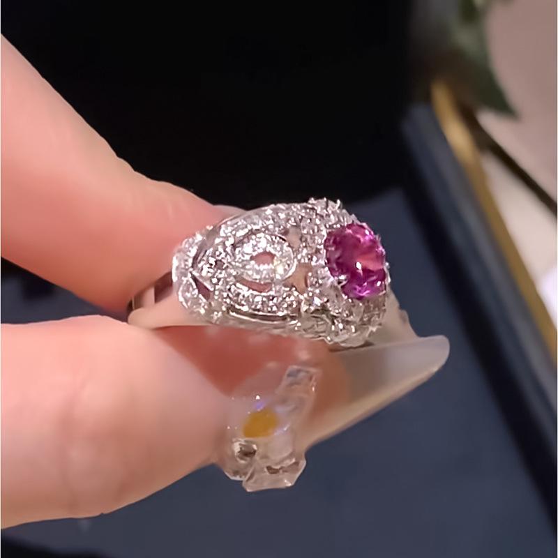 Xiancan Jewelry 2024: S925 Silver Ring with High Carbon Diamond and Pink Sapphire - European & American Light Luxury Style