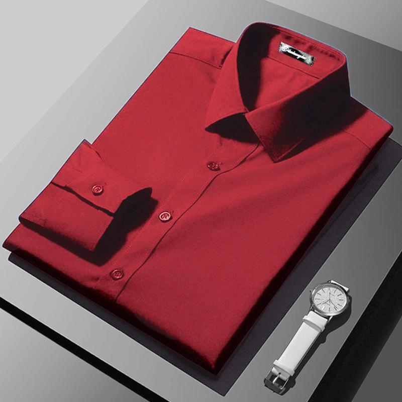 Herrskjorta i koreansk stil, smal passform, vit, långärmad, för affärer - Formell professionell klädsel