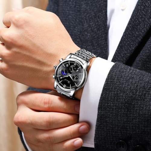 DIZIZID Men's Quartz Chronograph Watch, Popular Business Watch, Stylish Multi-Function Stainless Steel Watch with 3 ATM Water Resistance, Date Display
