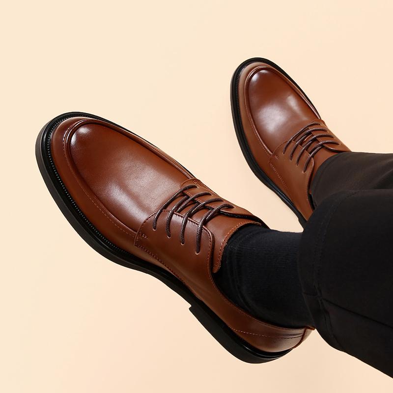 Men Wedding Leather Luxury Brand Lace-Up Business Men's Dress Pointed Casual Youth British Style Spring 2024 New Arrivals Shoes