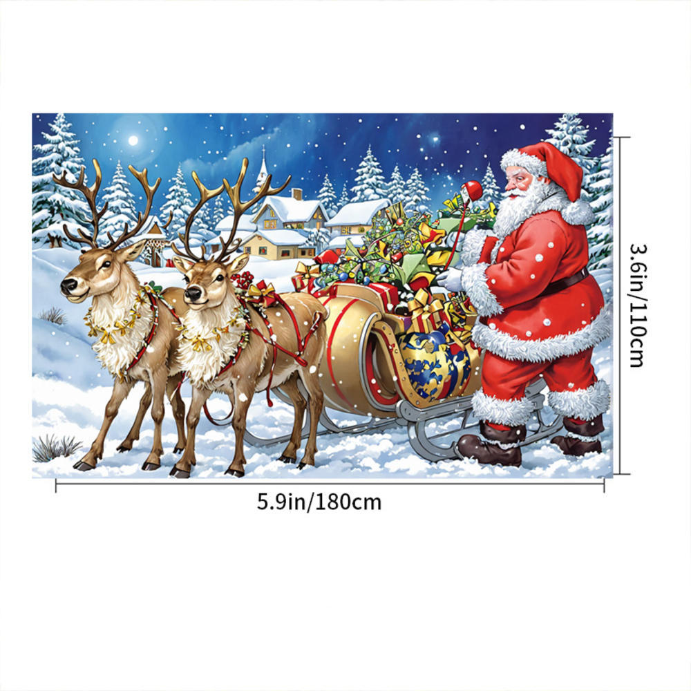 Christmas Banner Santa Sleigh Deer Large Merry Christmas Banner Backdrop Hanging Banner for Indoor Outdoor Party Decorat