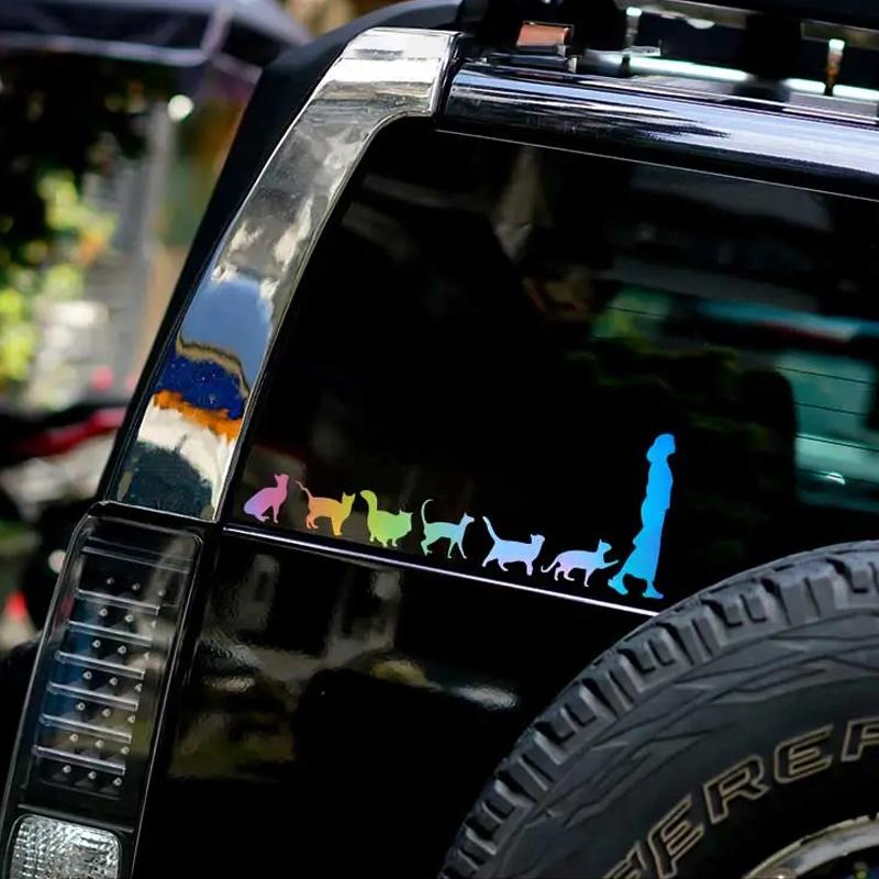 30x12cm Cat Follow Lady Cute Auto Stickers Sticker Car Windows Motorbike Bumper Laptop Decor Vinyl Decal Car Accessories