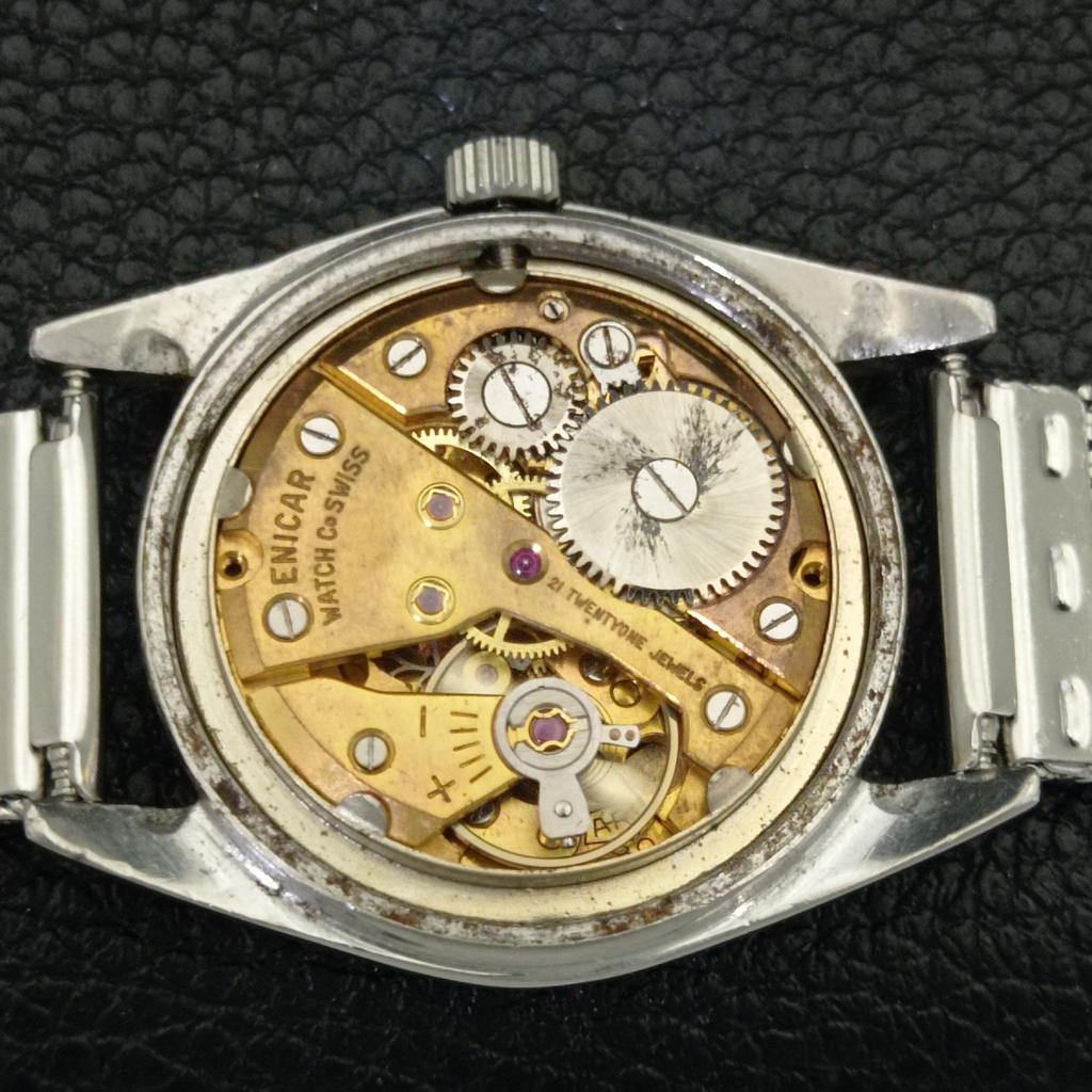 Enicar ULTRASCHALL-HANDAUFZUG SCHWEIZER HERREN VINTAGE ORIGINALES ZIFFERBLATT UHR a703793-1