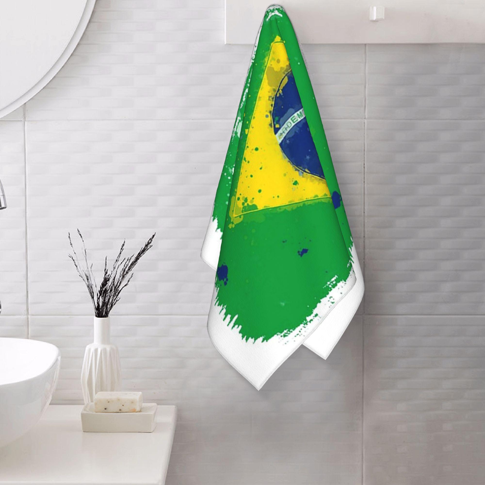 Lang Pattong White Brazil Flag Soft Face Towel Quick Dry Pool Bath Cotton Towels Absorbent Quick