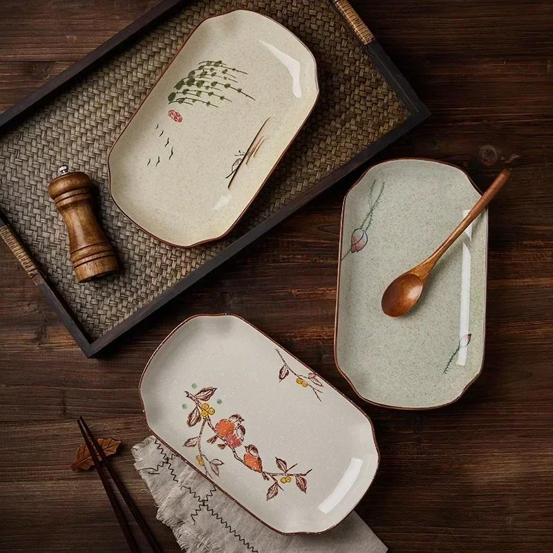 12 Inch Fish Plate, Japanese Tableware, Underglaze Colored Ceramic, Creative Sushi Plate for Household Use