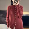 YYFS Women's Cashmere Crew Neck Cardigan Qinghe Cashmere 30% Cashmere 70% Wool Winter Knitted Pullover Autumn Sweater Cashmere Sweater