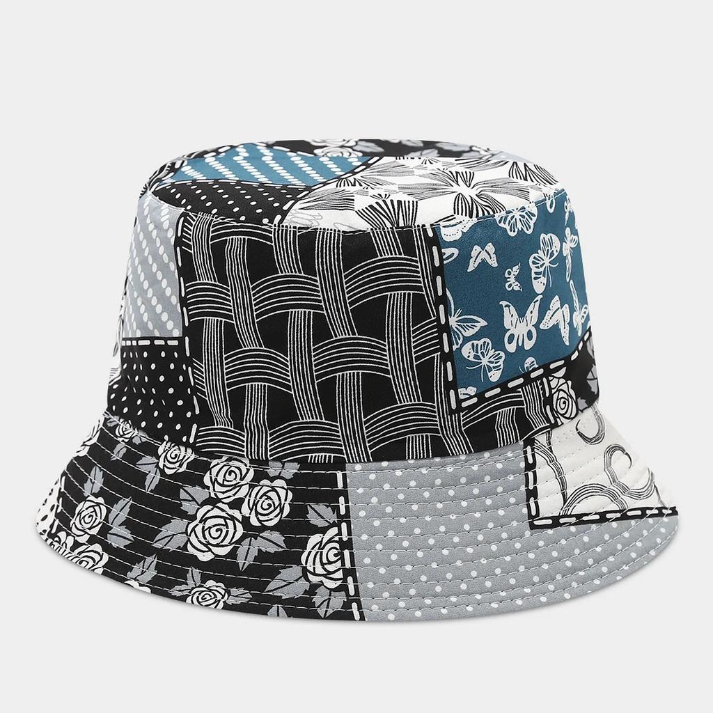 Boho style flower print double side sunscreen fisherman hat women fashionable outdoor sunshade retro sun beach bucket hat