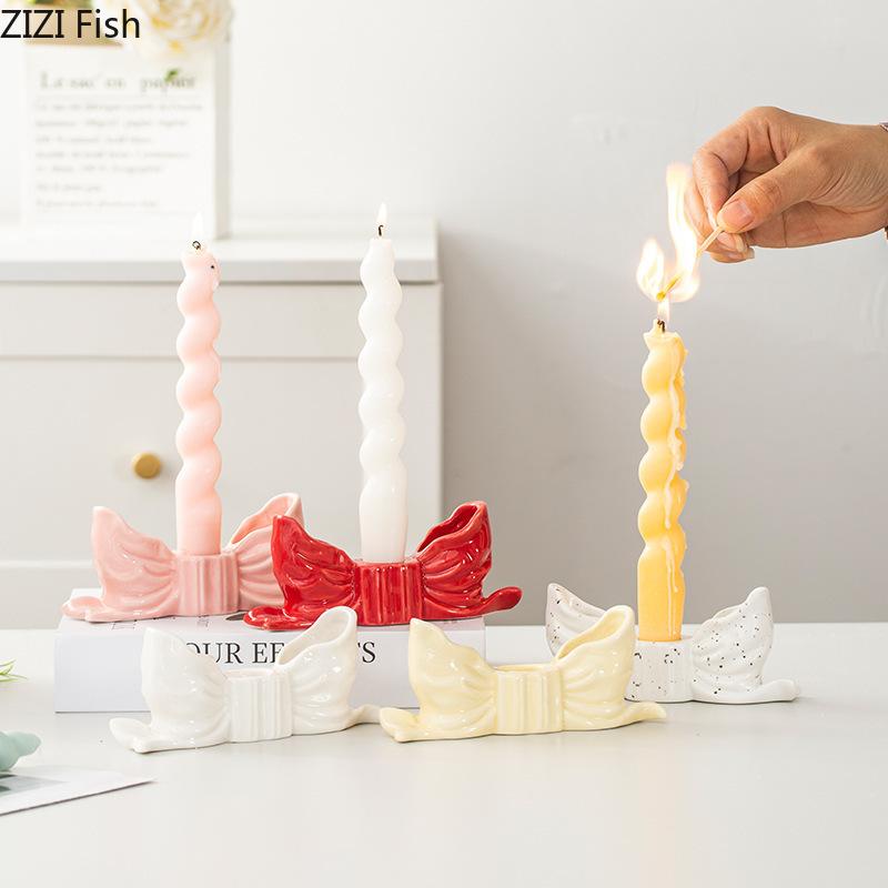 Elegant Bow Candle Holder European Romantic Wedding Decoration Candlestick Holder Creative Home Decor Aromatherapy Candle Stand