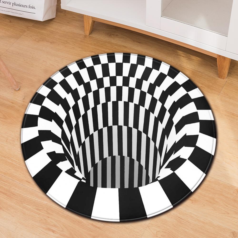 Zwart Witte Psychedelische Ovalen Patroon Ronde Vloerkleed, Antislip Optische Illusie Cirkel Mat voor Moderne Woonkamer Huisdecoratie 40x40cm