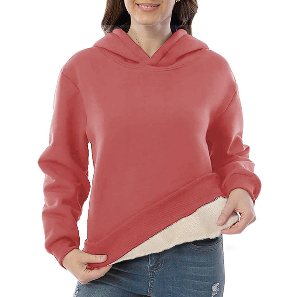 Women's Fashion Casual Long-sleeved Pullover Hooded Hooded Lamb Fleece Plus Fleece Warm Hoodie Hoodie Top