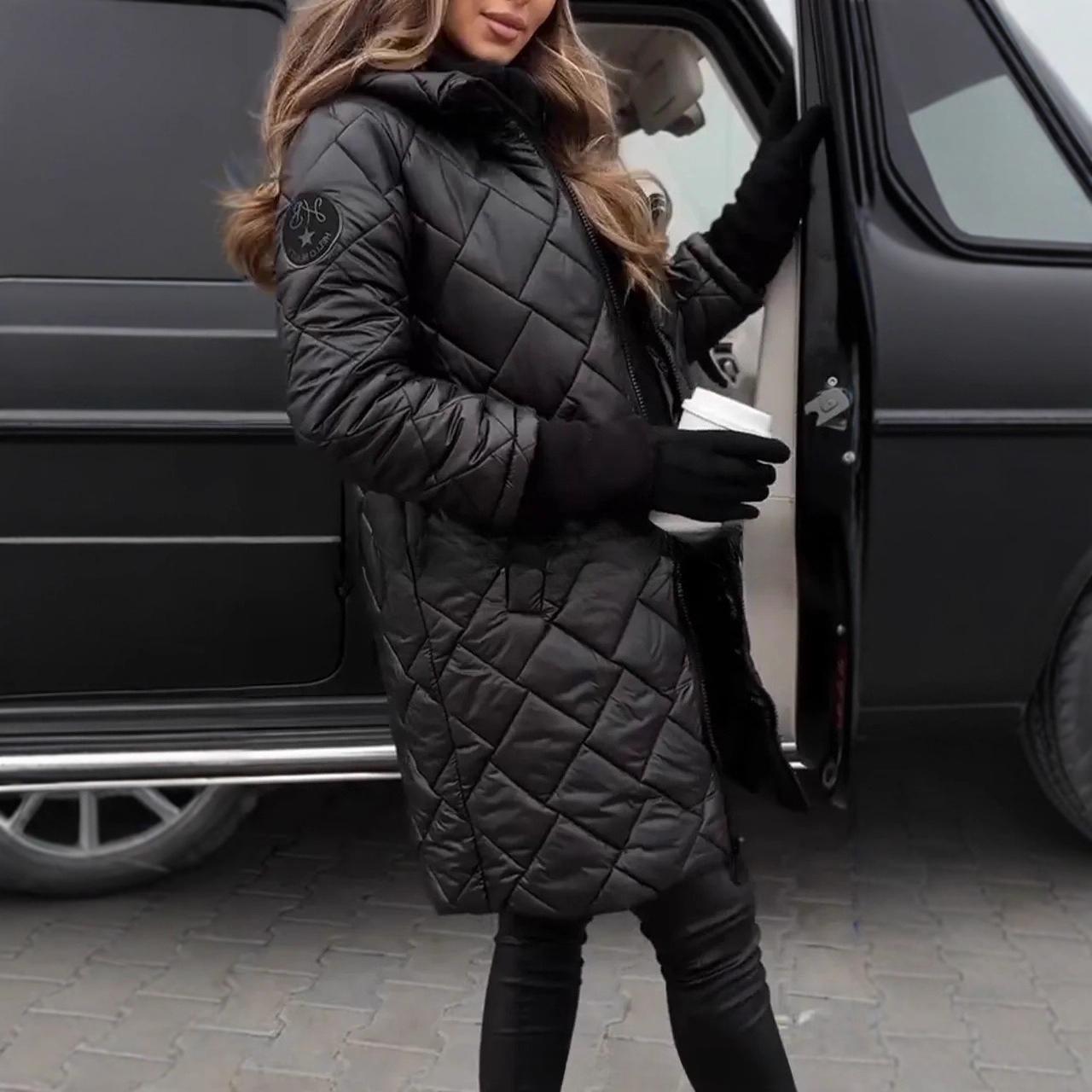 

Бавовняна куртка з капюшоном на блискавці, довга, повсякденна 2XL чорний