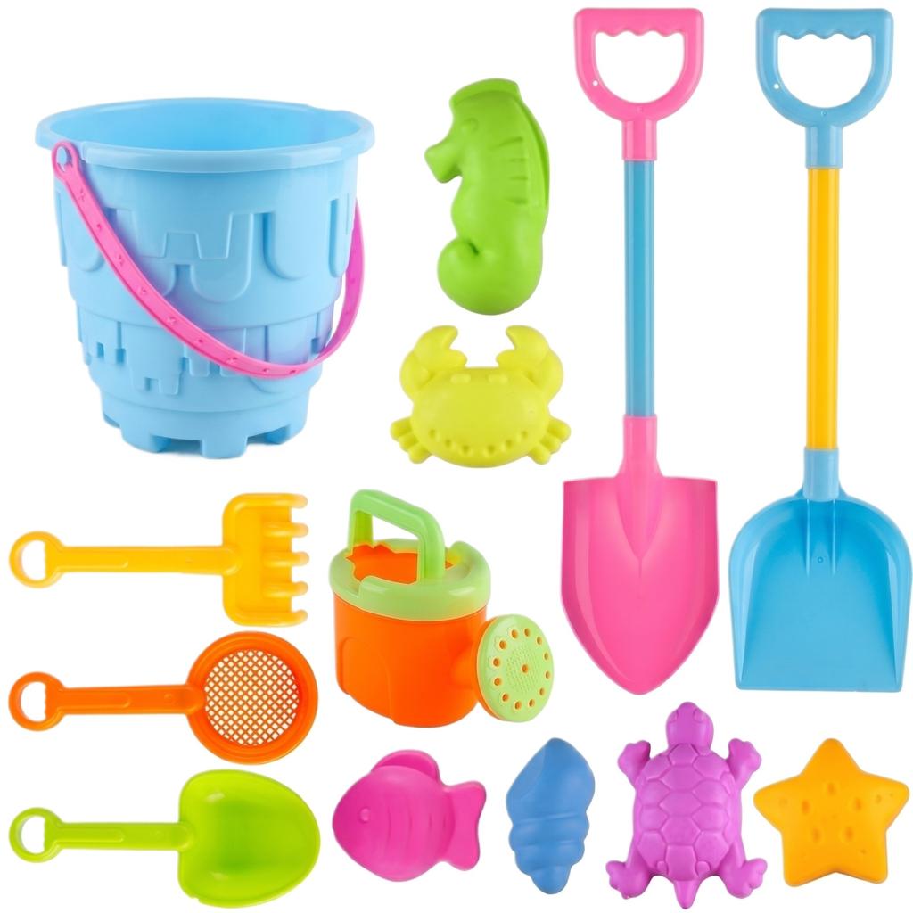 Beach Toy Set with Bucket Shovels Rake Watering Can Sand Sifter and Animal Molds for Outdoor Sand Play Activities Kids Water Games
