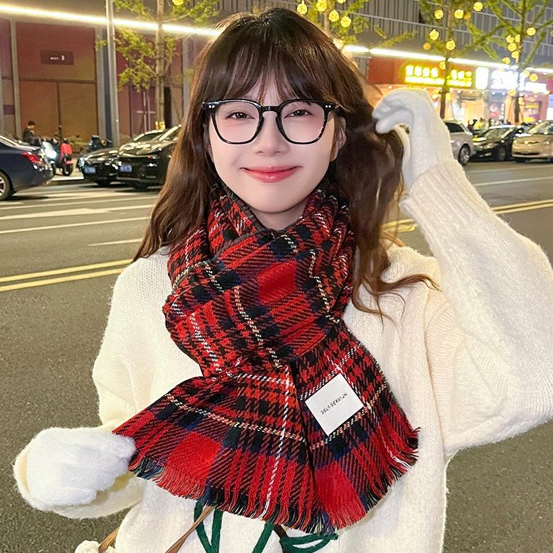 New Christmas Scarf Winter Women's Warm Atmosphere Angora Red High-end Knitted Bear Cashmere Scarf