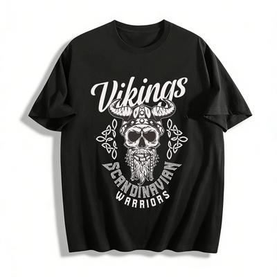 Viking Skull Print Vintage Casual Short Sleeve T-Shirt Pure Cotton T-shirt