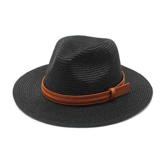 

Summer Straw Hat Foldable Wide Brim Sun Hat with Faux Leather Strap Decor Adjustable Size Lightweight Outdoor Travel UV Protection Hat