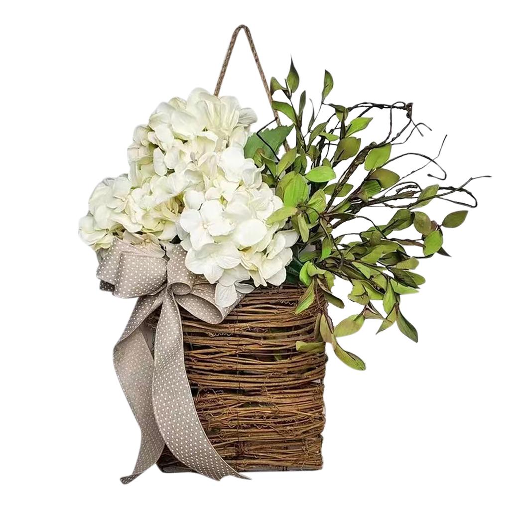Artificial Easter Hydrangea Flower Basket Pendant Simulation Flower Rattan Basket Ornaments Gifts Home Decor for Porch Farmhouse