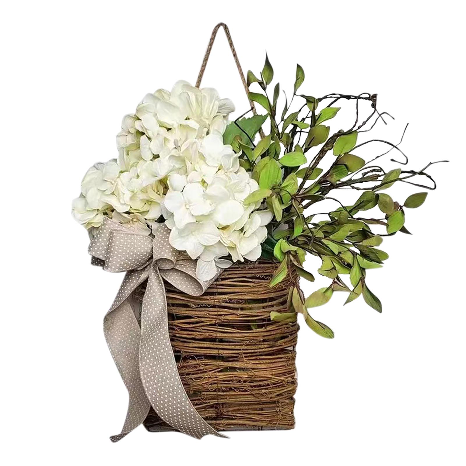 

Artificial Easter Hydrangea Flower Basket Pendant Simulation Flower Rattan Basket Ornaments Gifts Home Decor for Porch Farmhouse