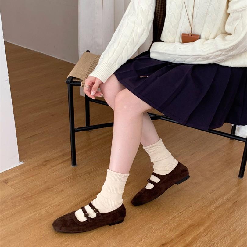 Premium retro double-breasted woolen Mary Jane shoes women's 2025 autumn and winter new versatile flat single shoes grandma shoes