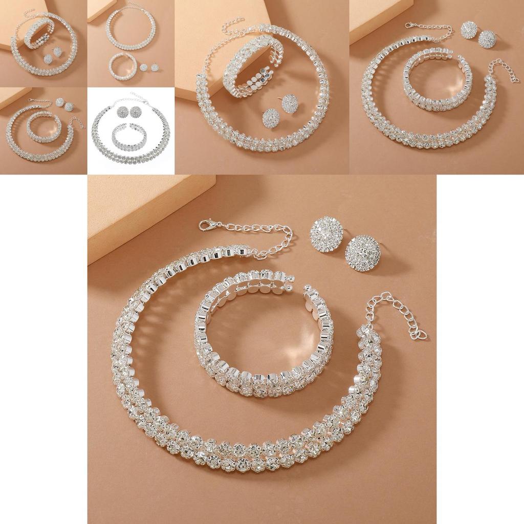 Elegant Water Diamond Necklace And Earrings Set With Geometric Design For Brides