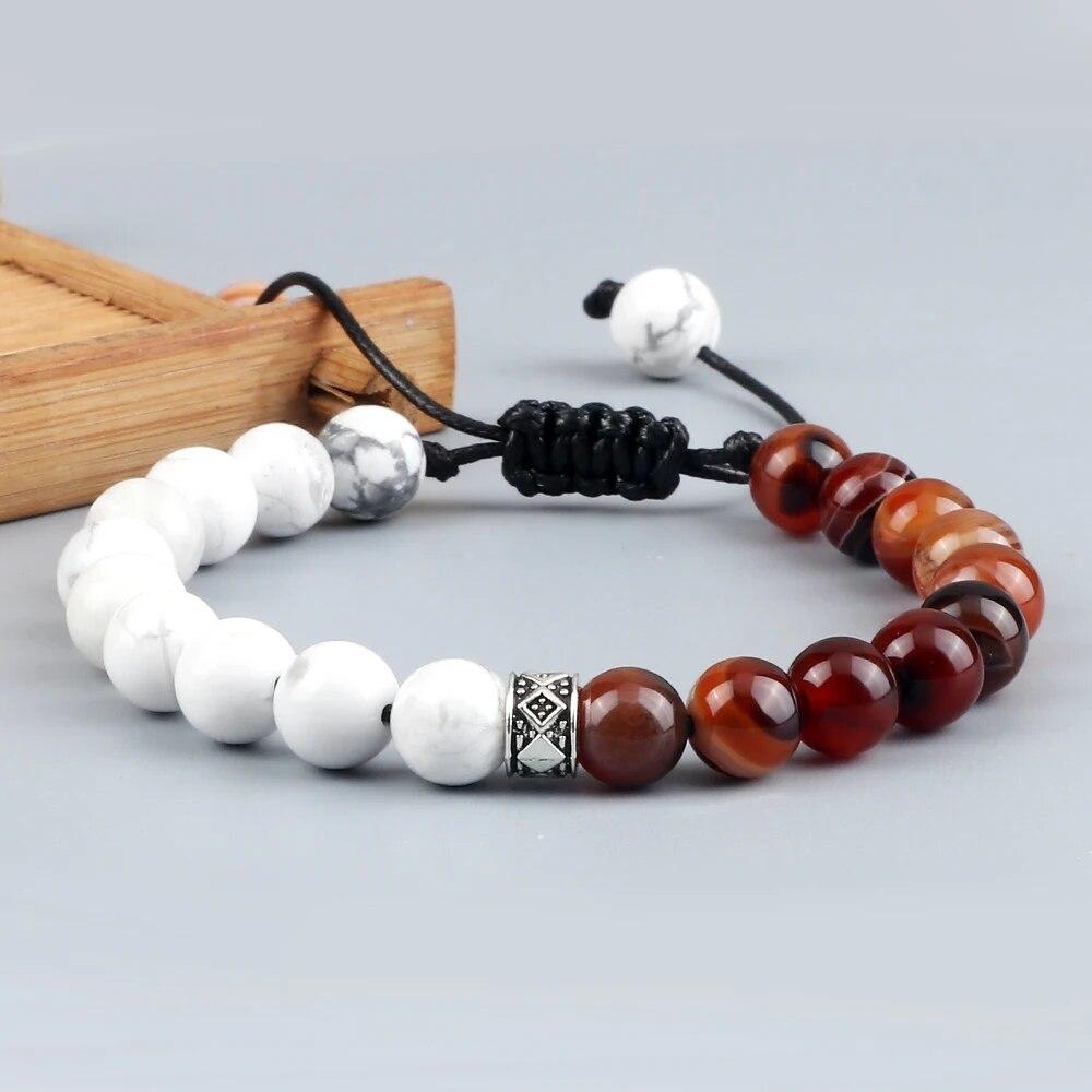 Trendy White Men Beads Bracelet Handmade Natural Tiger Eye Lava Stone Onyx Strand Adjustable Bracelets Women Yoga Energy Jewelry