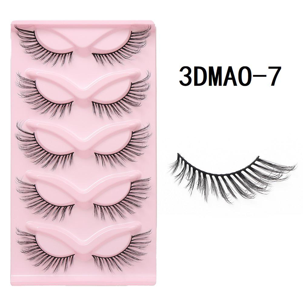 3D Cat Eye False Eyelashes - Dense Tail Lengthening Style, Pack of 5 Pairs