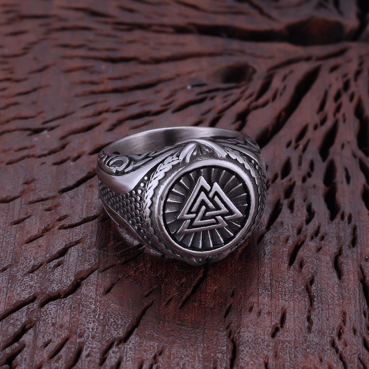 

Stainless Steel Nordic Odin Valknut Ring Scandinavian Celts Knot Raven Amulet Jewelry Gift for Men Women 8