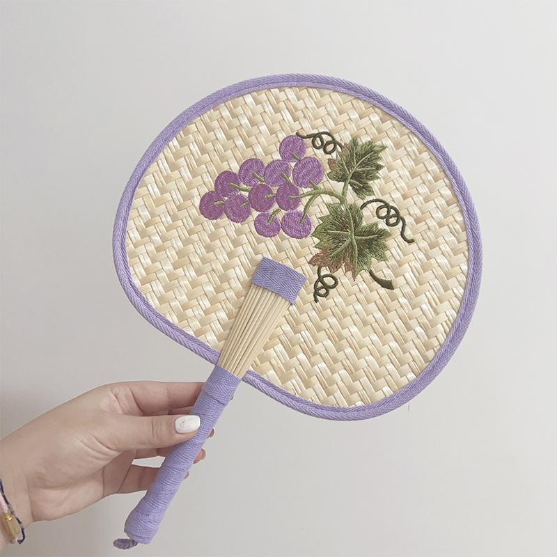 Retro Palm Fan For Summer Home Hand-Woven Straw Fans Bossom Plum Flower Embroidery Summer Cooling Hand Fan