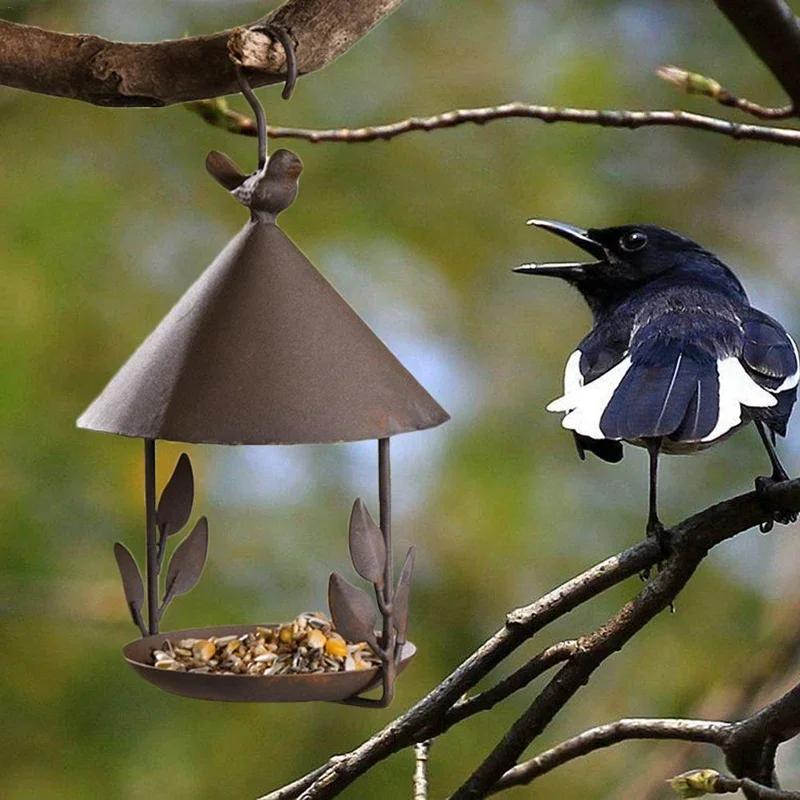Wild Bird Feeder Hanging Iron Bird House Rainproof Windproof Outdoor Feeding Tool Pet Bird Supplies Craft Decor Garden Pendants