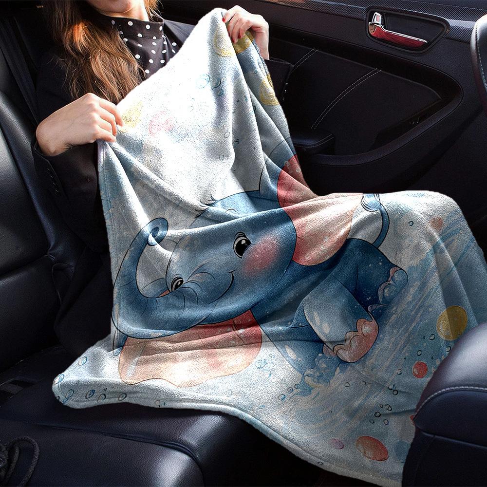 1pc Elephant Name Blanket Lightweight Flannel Throw for Sofa Bed Travel Camping Livingroom Office Couch Chair