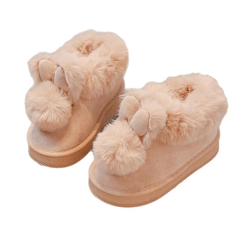Children's Snow Boots 2025 New Little Girl Foreign Air Hairball Cute One-pedal Cotton Shoes Velvet Warm Short Boots