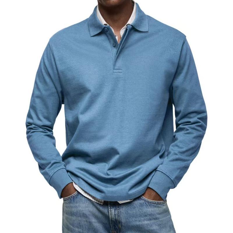Heren Long Sleeve Polo Shirt Casual Knopen Effen Kleur Basic Top