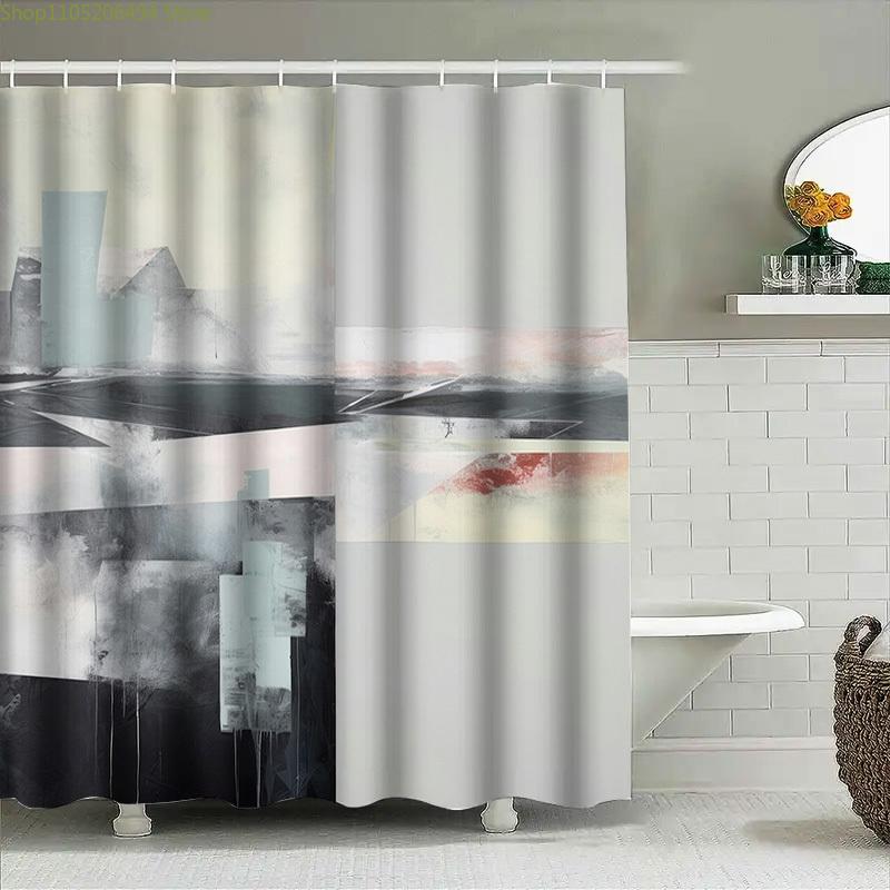 Modern Cityscape Bath Shower Curtain with Artistic Design 72x84 Inches Watercolor Print for Bathroom Decor