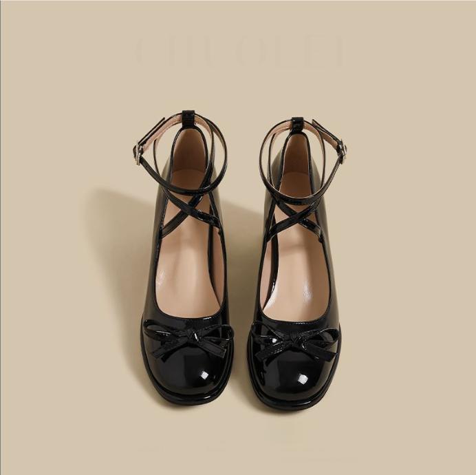 

Red Mary Jane Female Pumps Thick High Heels Shoes Female Lolita Square Toe Shoes Spring Fashion Party Leather Woman Shoes 40 чорний