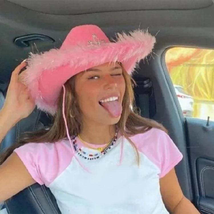 Large Brim Cowgirl Hat Women Music Festival Felt Hat Wedding Party Cowboy Cap
