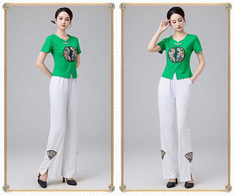 2024 Women's Chinese Style Dancewear: Short Sleeve Fitness Casual Top