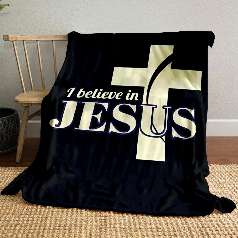 

I believe in Jesus Cross Blanket Printed Blanket for Living Room Bed Couch lunch break Soft Cozy Blanket for Friend s festival Gift 80cm x 120cm