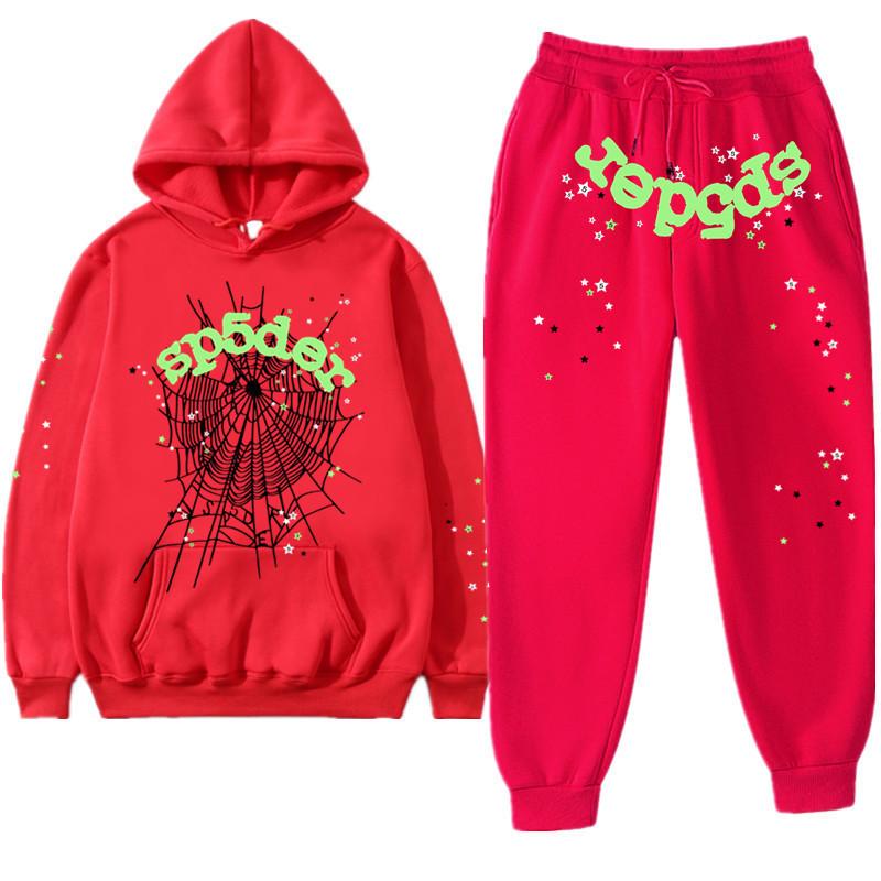 European and American Trendy Hip-hop Singer Letter Sp5der Printed Couple Sweater Men's and Women's Hoodies Sweatshirt Set
