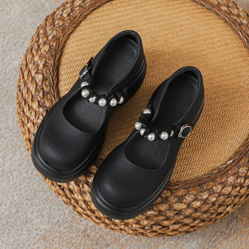 Summer new shallow mouth Mary Jane shoes women's pearl inner height increase word with soft sole summer single shoes