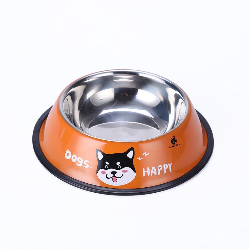 Anti-Spill Stainless Steel Pet Bowl with Rubber Bottom and Paw Print Design