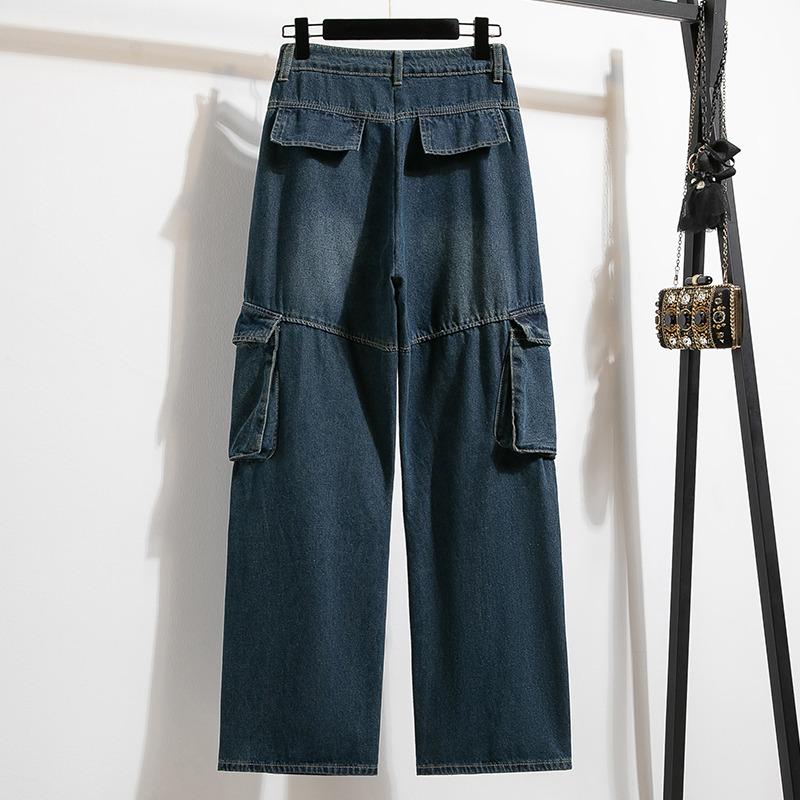 MODIQUE Women's Winter Large Size Knitted Pocket Jeans New Loose Classic Casual High Waist Black Street Style Trousers Basic Versatile Straight Jeans