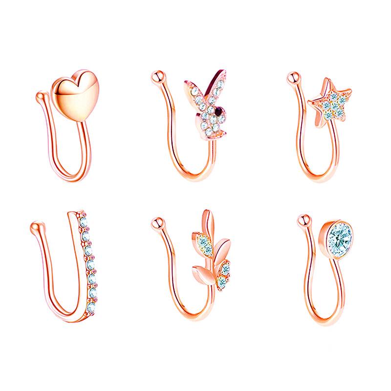 New Alloy Popular Exemption 6 -Piece Set Of Nose Inlaid Diamonds Without Perforation