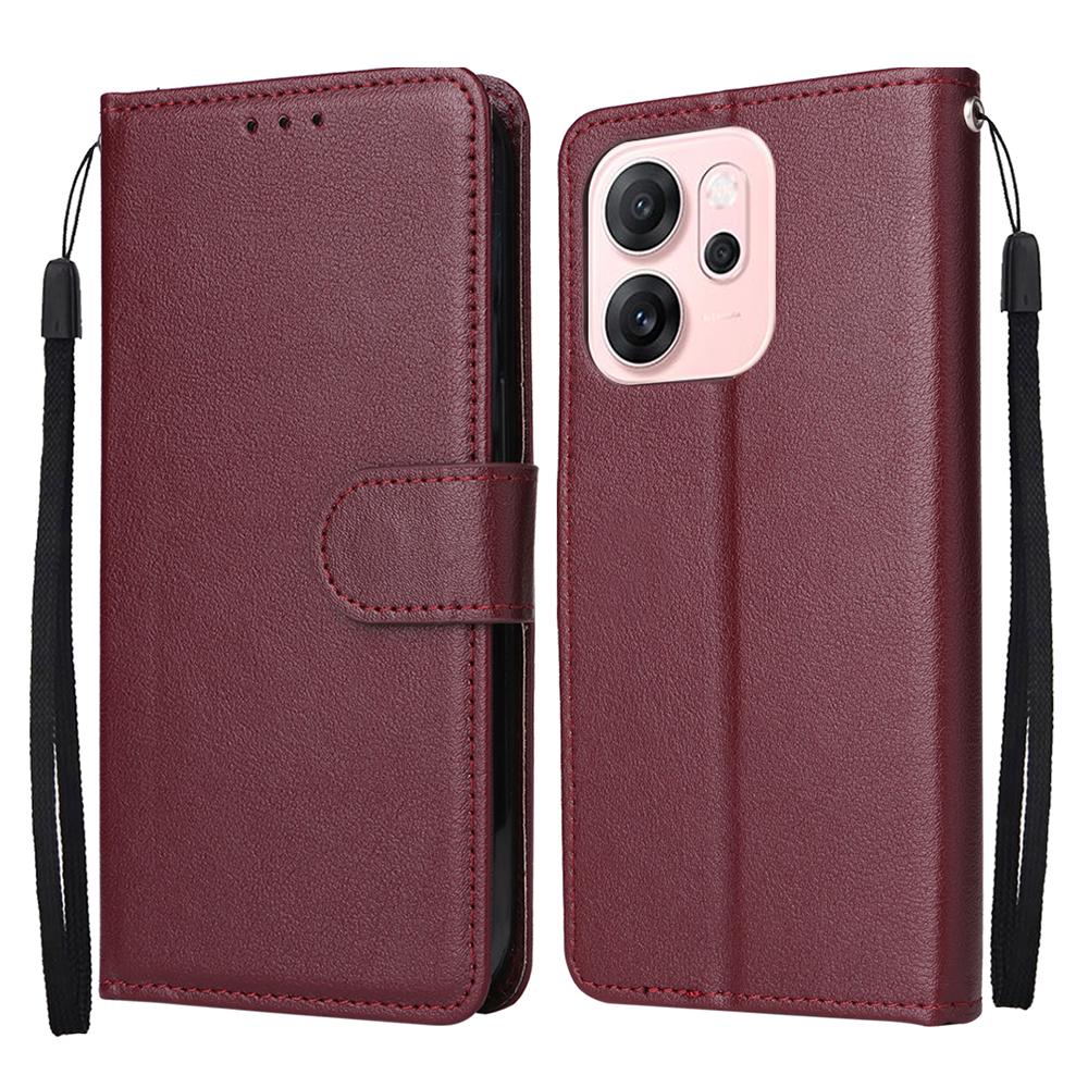 For Oppo Reno14 F 5G Case Wallet Stand PU Leather Phone Cover with Wrist Strap