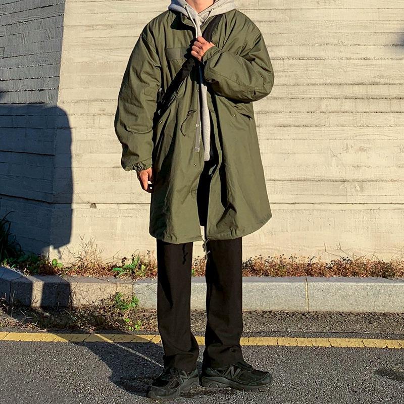 MYQ Herren Winter Mittellange Dicke Baumwolljacke - Koreanischer & Japanischer Stil Windjacke