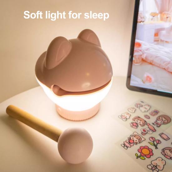 Wooden Fish Night Light Stress Relief Tap Lamp Cute Glow Bedside Lamp USB Charging Sleep Companion Interactive Toy
