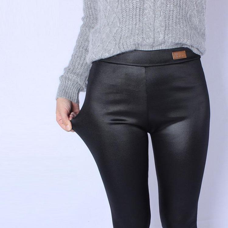 Winter Women Faux Leather Pants Warm Thickening Plus Size Velvet Thin Leggings Fashion