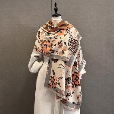 Autumn and Winter New Retro Flower Jacquard Scarf Women's Imitation Cashmere Temperament Warm Shawl with Neck Scarf